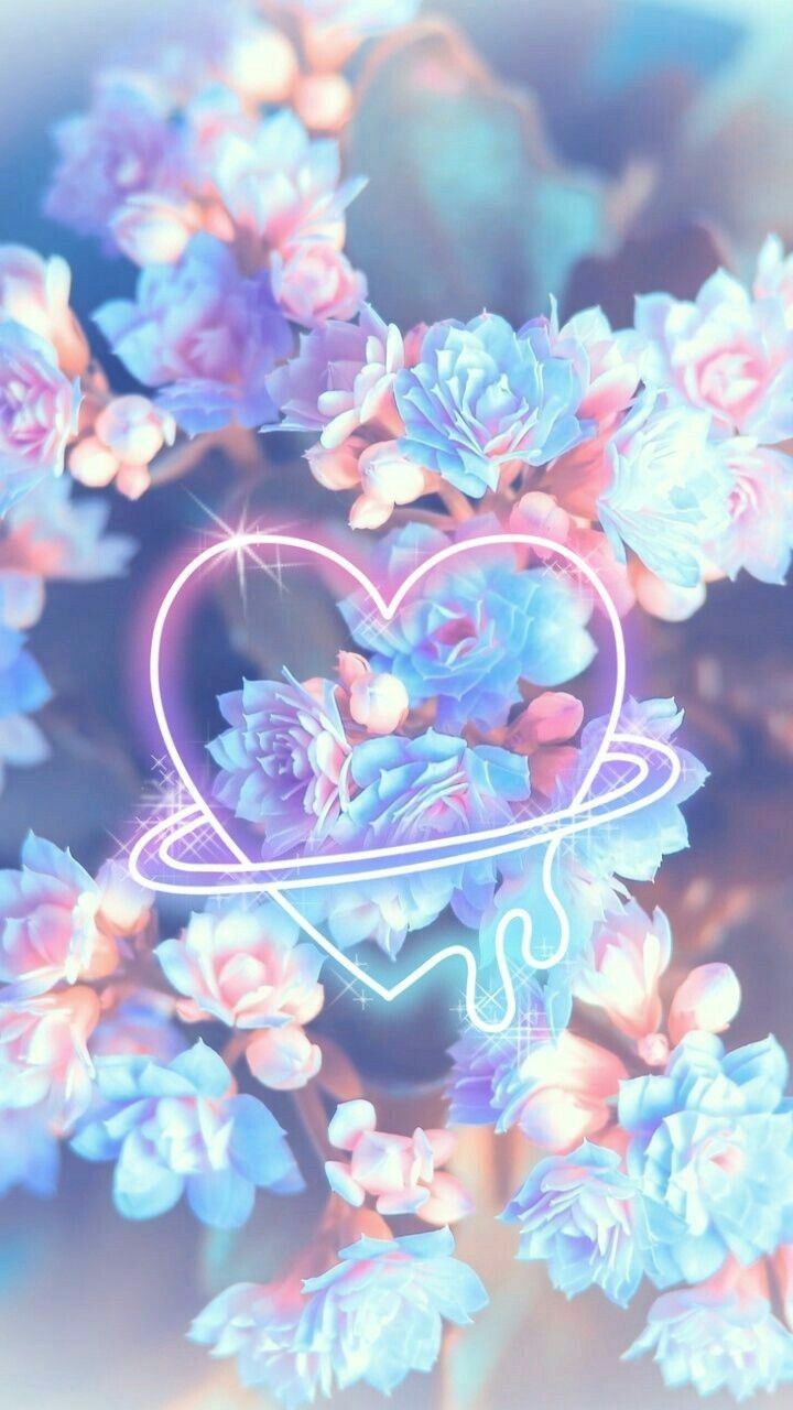 Cuore neon con fiori pastello, sfondi per Tablet, 720x1280 Full HD Verticale, iPad