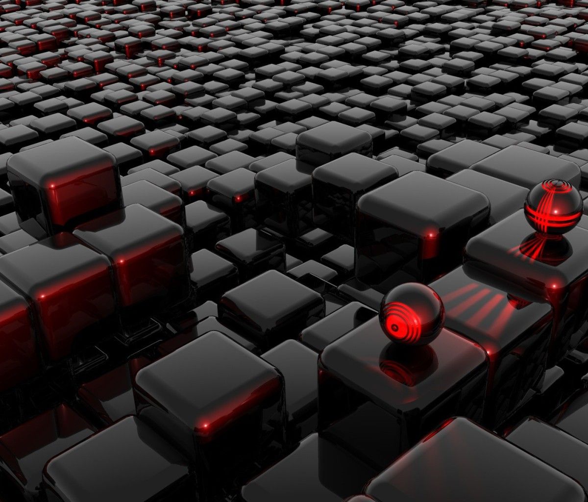 Cubi neri 3D con sfere rosse, sfondi per Tablet, 1200x1024 HD, Galaxy Tab