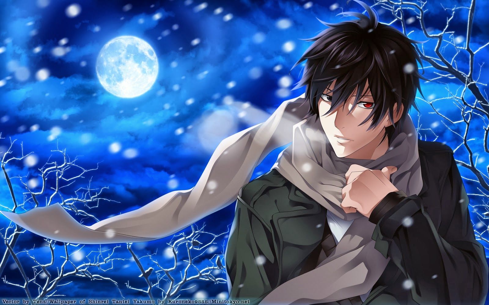 Ragazzo anime sciarpa notte, 1600x1000 HD, Desktop