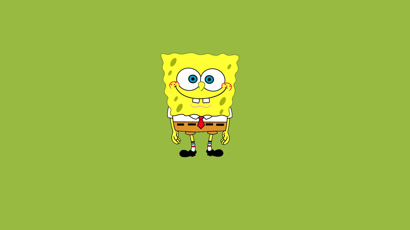 SpongeBob su sfondo verde, cartone animato, 1366x768 720p, PC