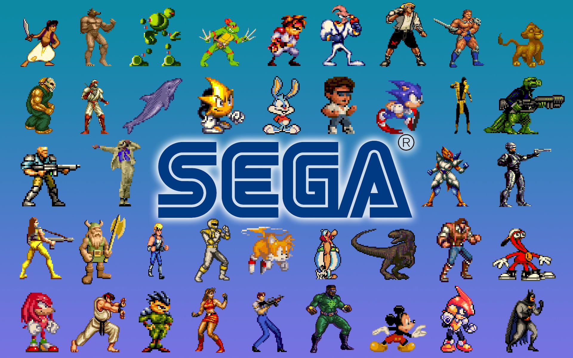 Personaggi Sega logo pixel art, 1920x1200 Full HD+, Desktop