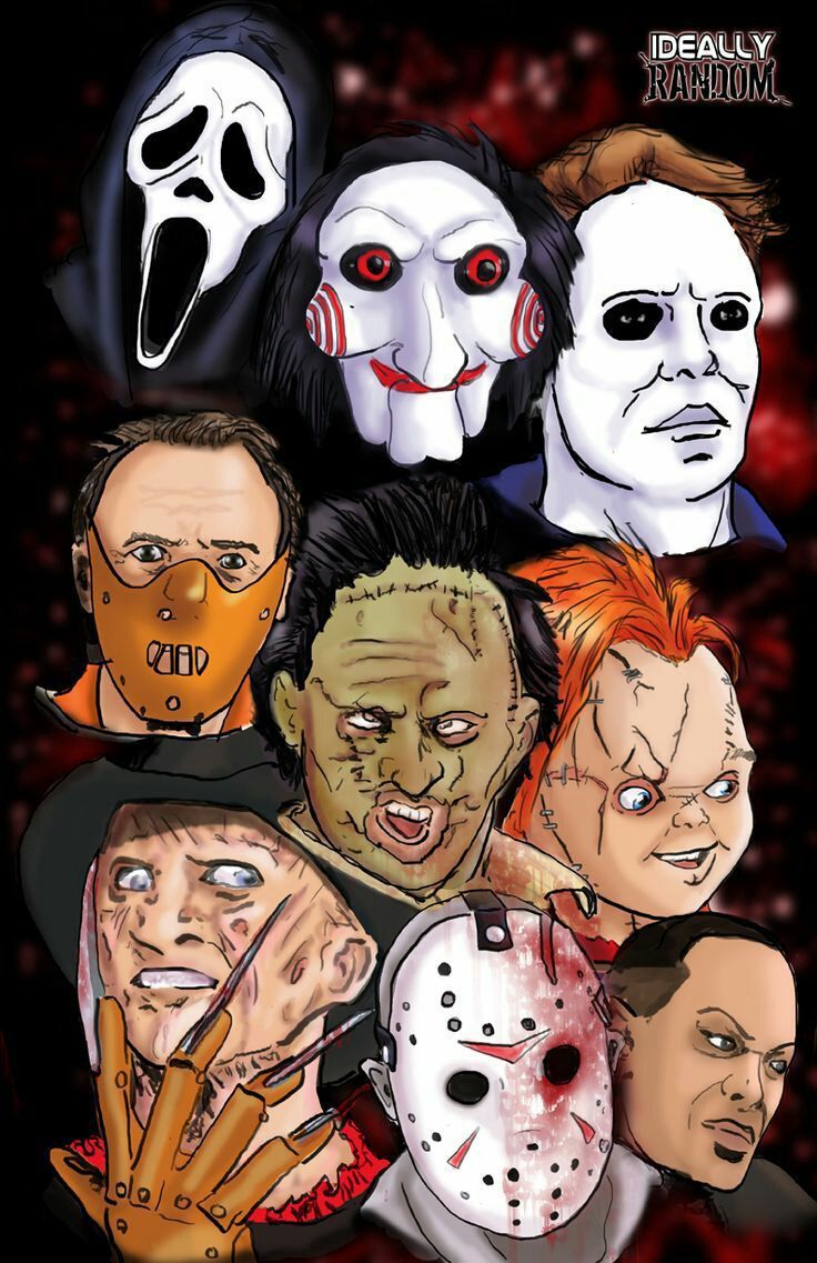 Collage personaggi horror iconici, 736x1137 Verticale, Telefono