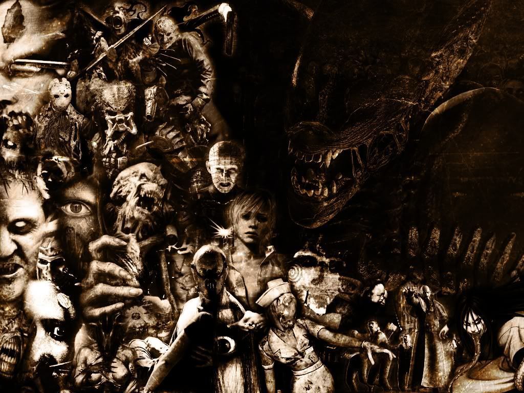 Collage personaggi horror in bianco e nero, 1024x768 HD, Desktop
