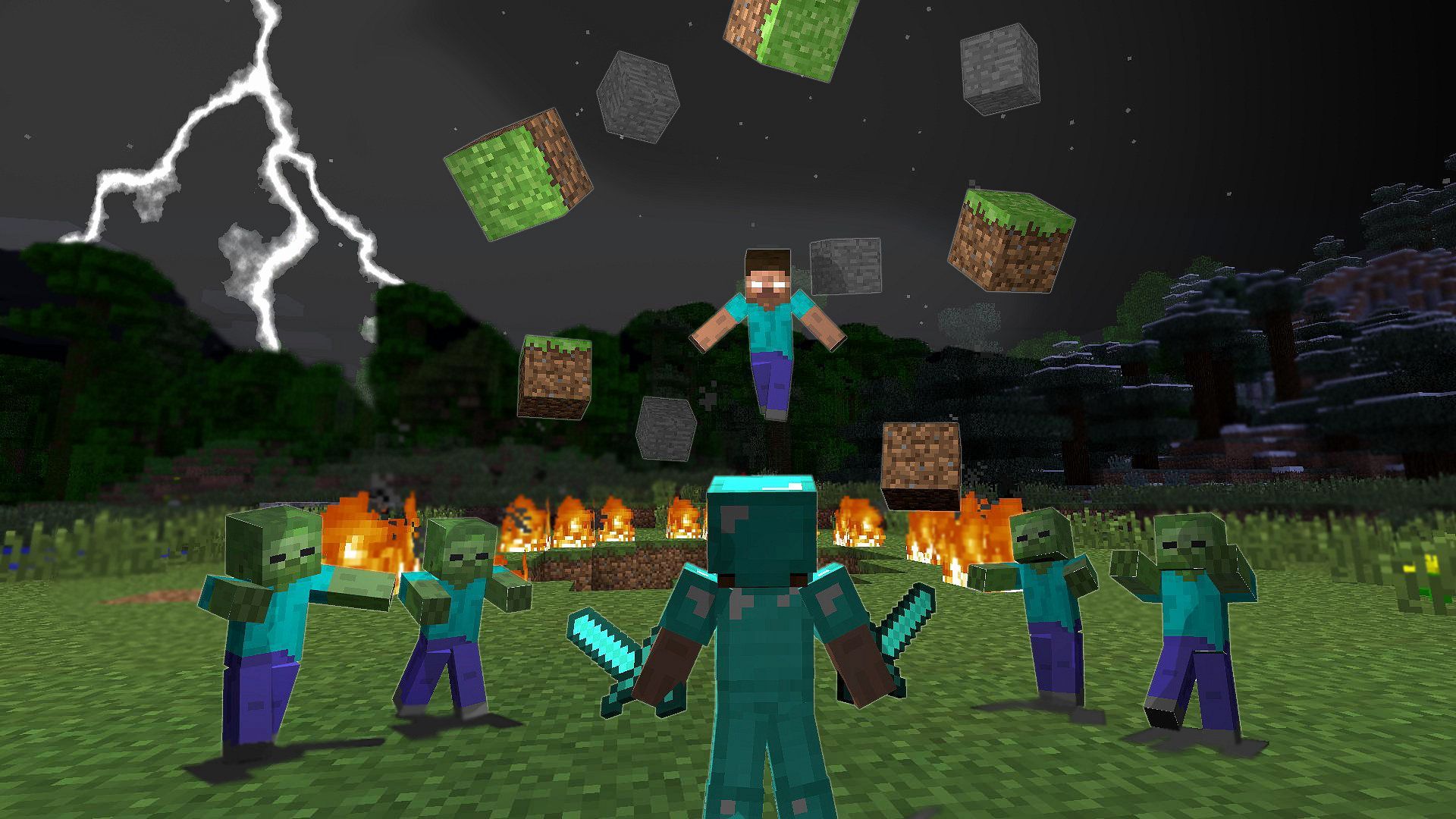 Herobrine Minecraft con zombie, 1920x1080 Full HD 1080p, PC Desktop