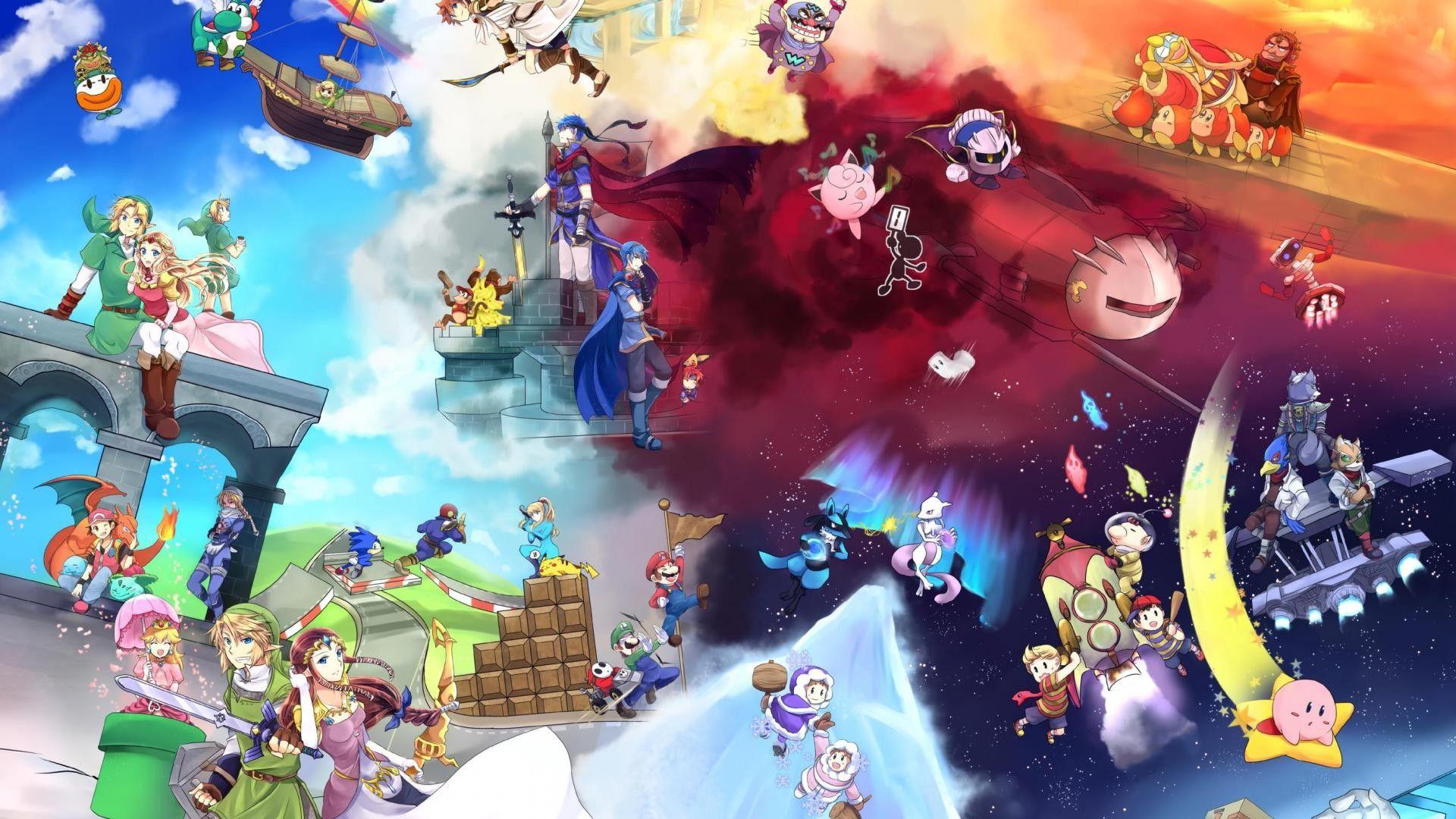 Personaggi Nintendo collage colorato, console giapponese, 1920x1080 Full HD 1080p, PC Desktop