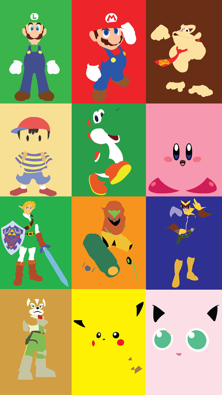 Personaggi Nintendo minimalisti griglia, 720x1280 Full HD Verticale, Smartphone