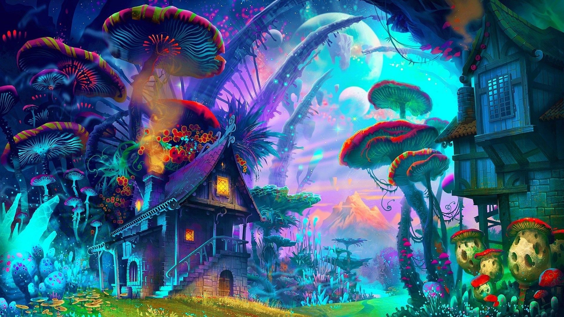 Villaggio fungo psichedelico fantasy, 1920x1080 1080p, Laptop