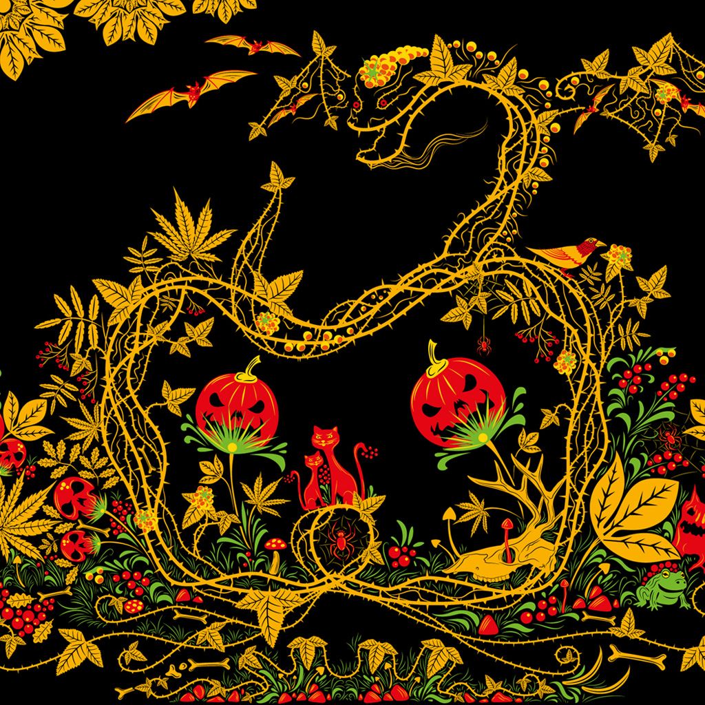 Khokhloma zucche Halloween dorato, 1024x1024 HD, Desktop