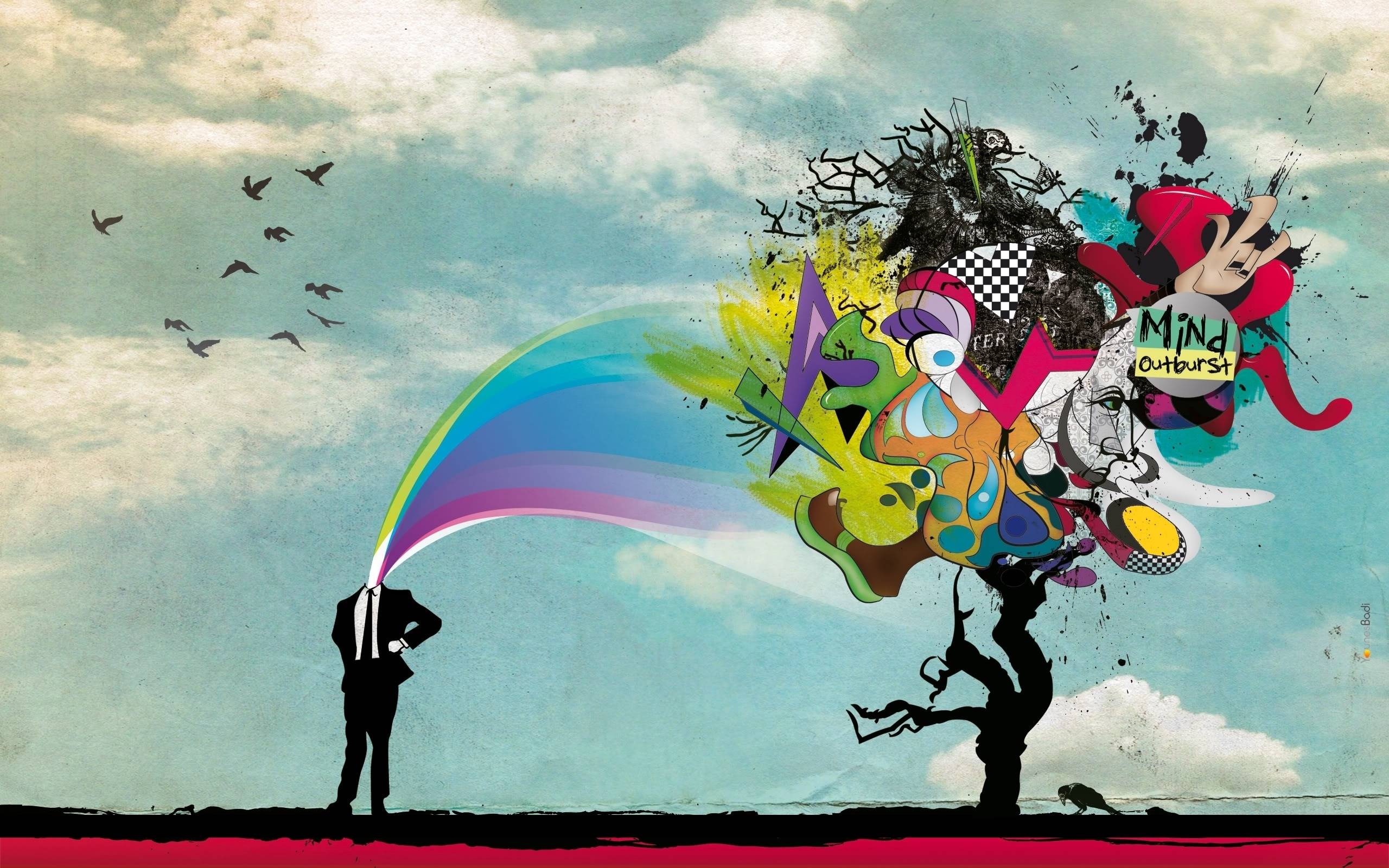 Silhouette persona esplosione colori psichedelica, 2560x1600 2K+, MacBook Pro