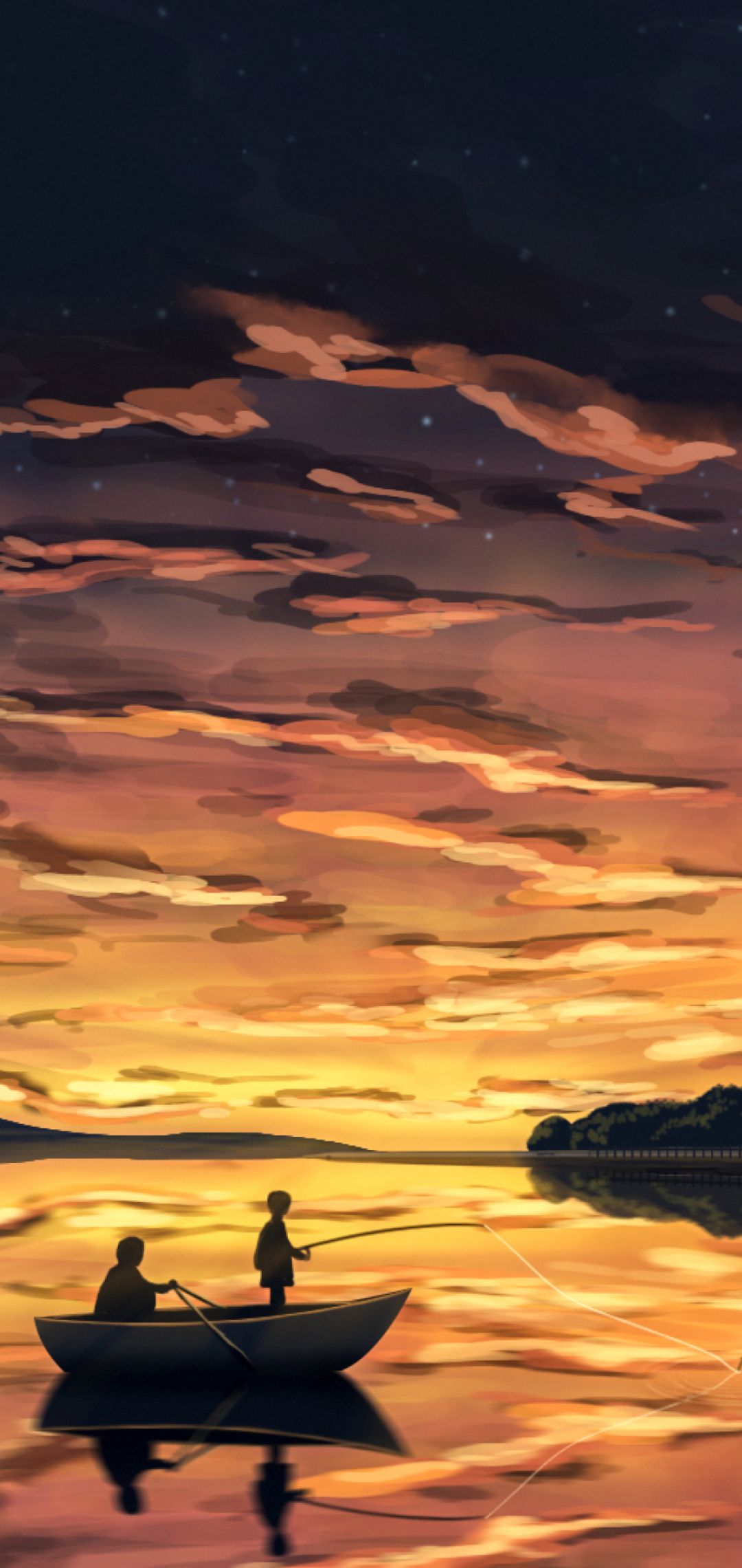 Pesca al tramonto su barca, 1080x2280 Verticale, Telefono