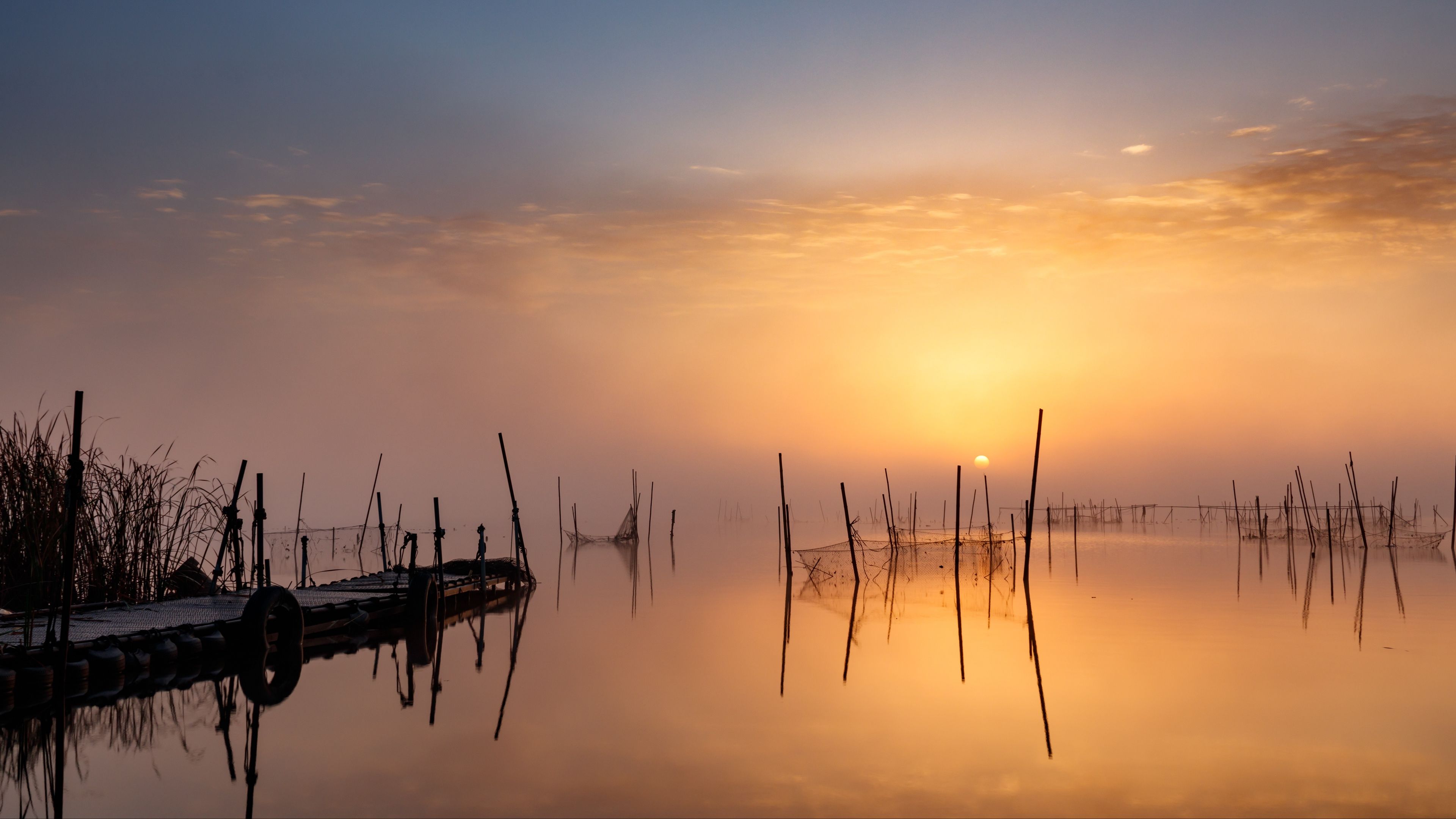 Molo lago tramonto pesca, 3840x2160 4K Ultra HD, Monitor 4K