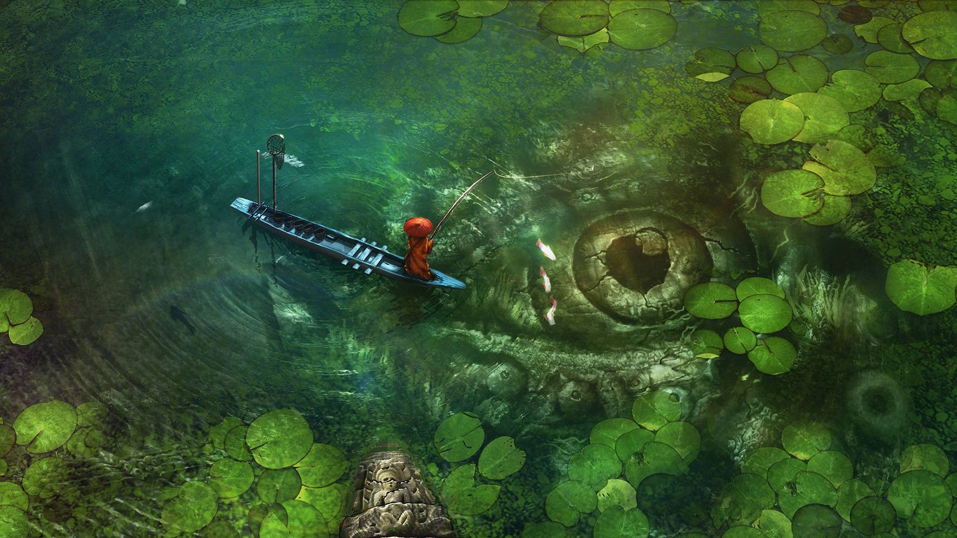 Pescatore barca lago mostro, 1920x1080 Full HD 1080p, Laptop