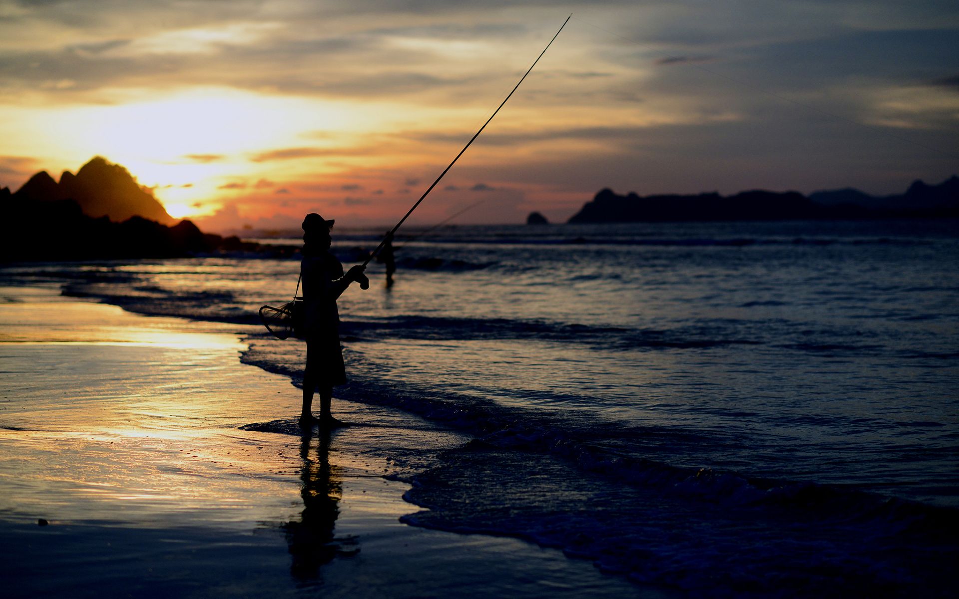 Pescatore silhouette al tramonto, 1920x1200 Full HD+ WUXGA, PC