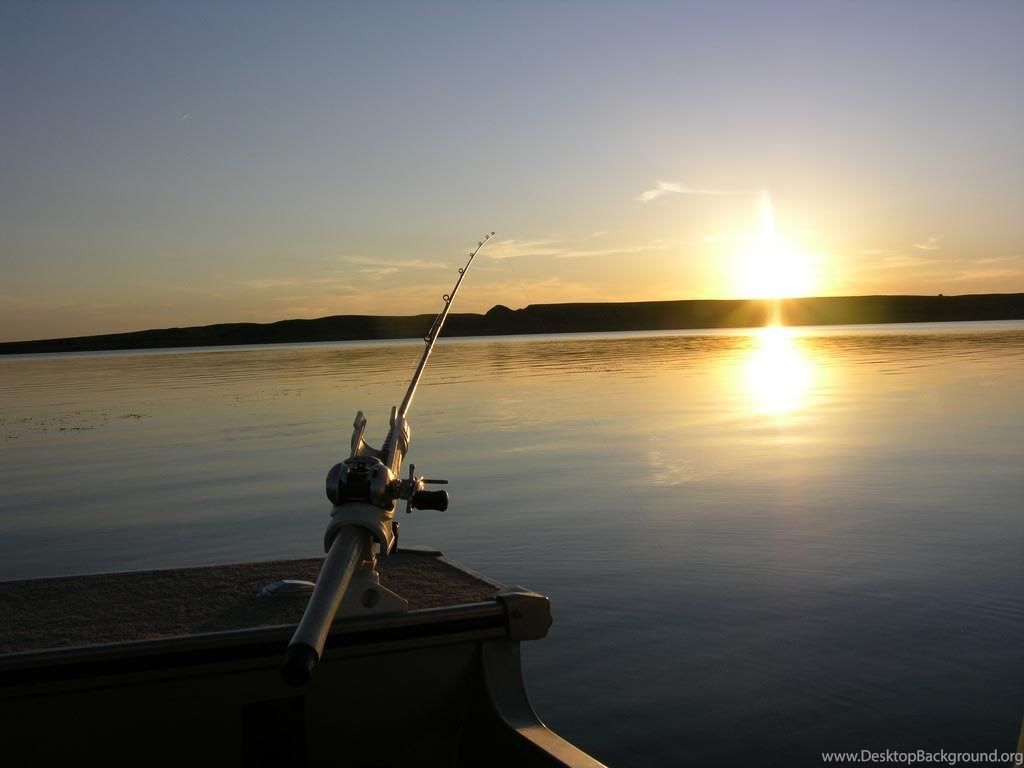 Canna da pesca su barca al tramonto, 1024x768 HD, Desktop