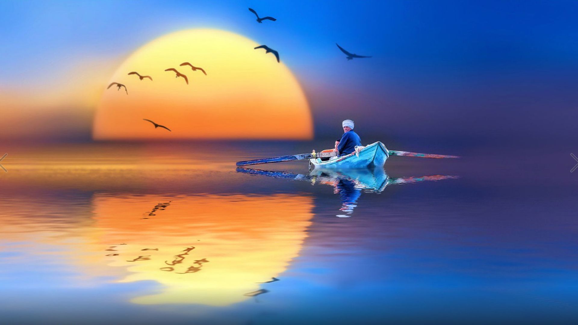 Pescatore in barca al tramonto, 1920x1080 Full HD 1080p, Laptop