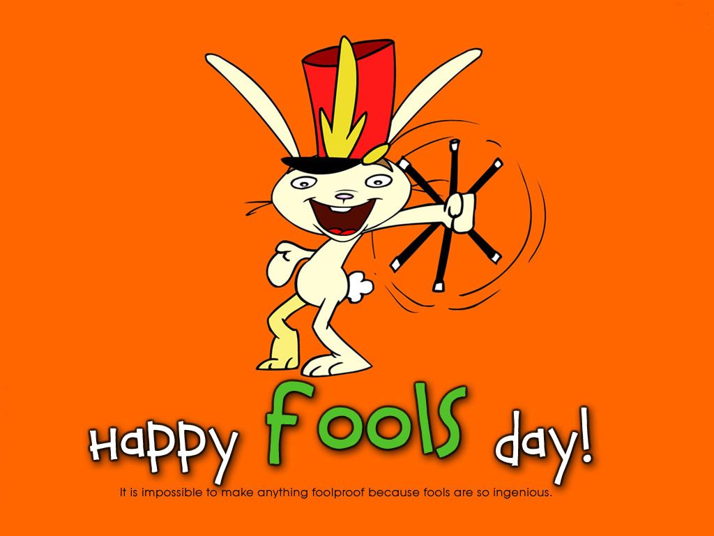 Coniglio cartone arancione Happy Fools Day, 1024x768 HD, Desktop