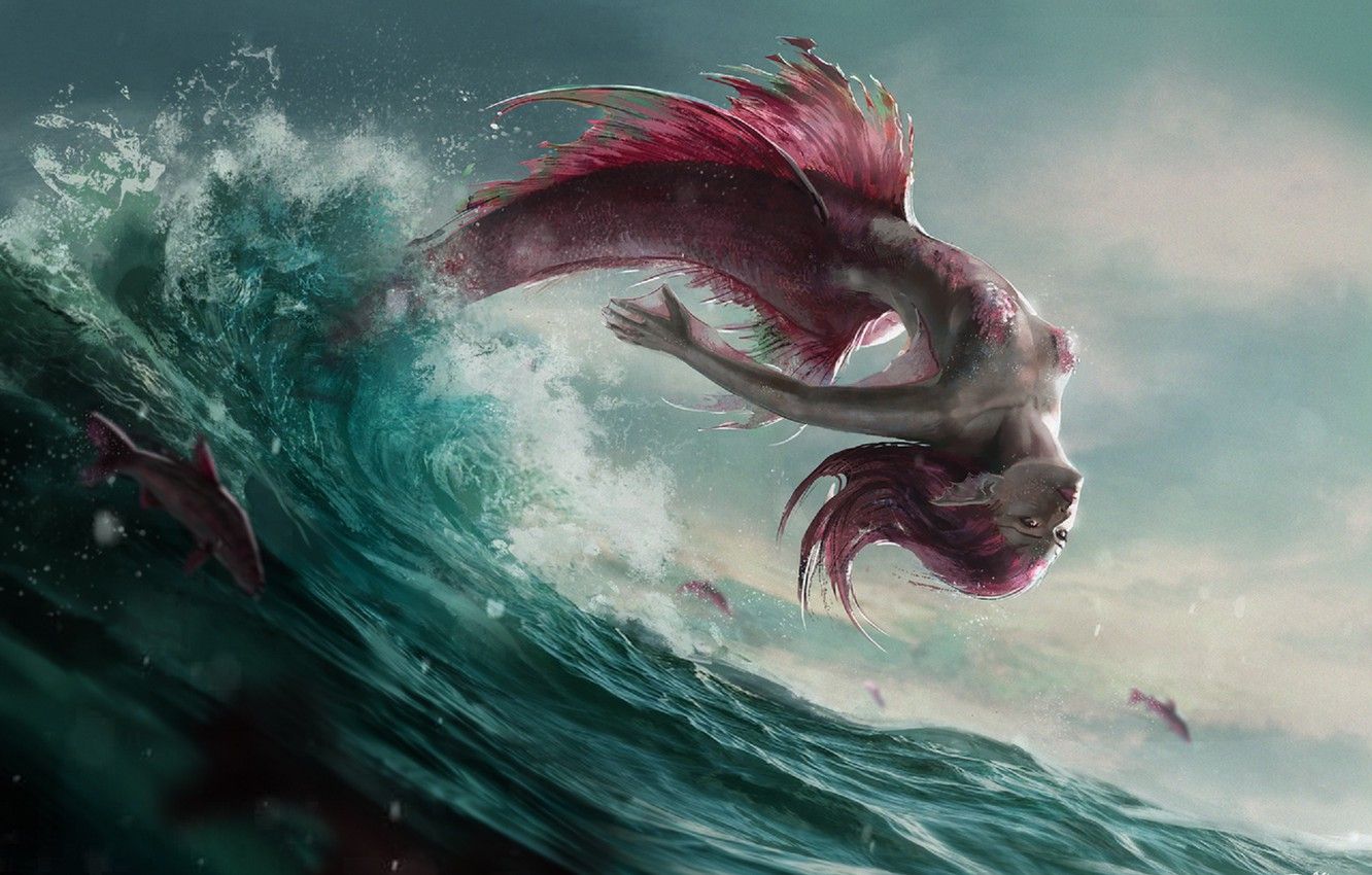 Sirena rosa tra onde, 1332x850 720p, Laptop
