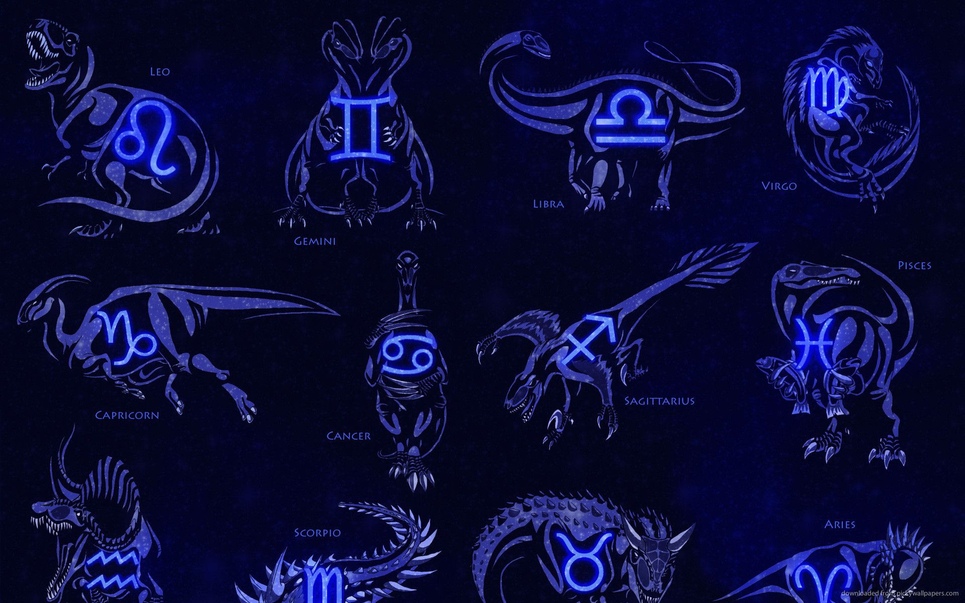 Segni zodiacali dinosauri neon blu, 1920x1200 Full HD+ WUXGA, Desktop