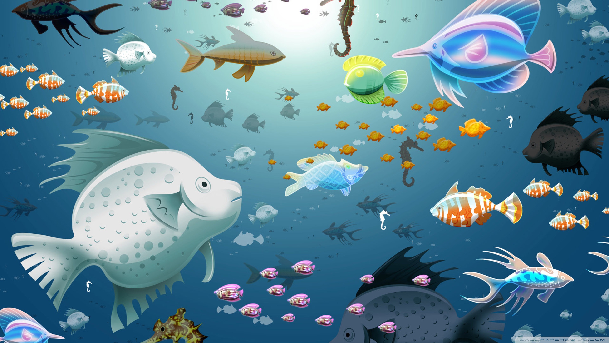pesci illustrazione mare fantasia, 2560x1440 1440p, Desktop