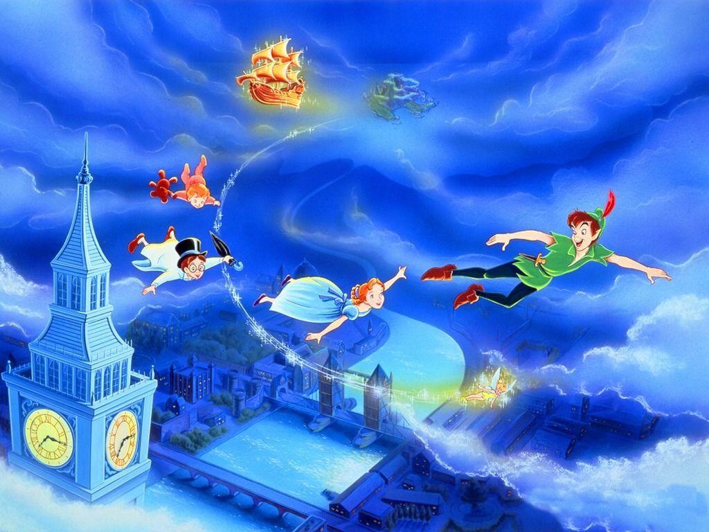 Peter Pan silhouette luna notte, Disney, 1600x871 HD, Desktop