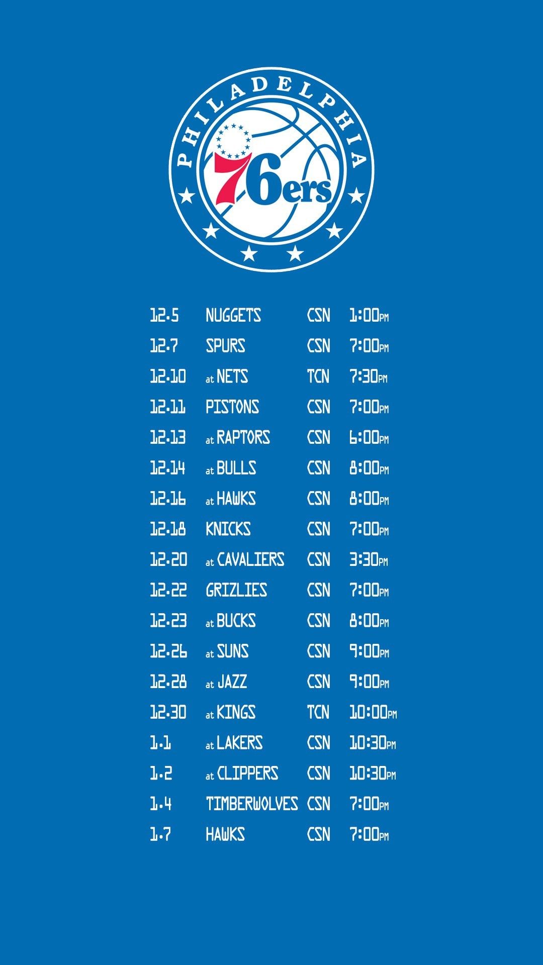 Calendario Philadelphia 76ers blu, 1080x1920 Full HD Verticale, iPhone