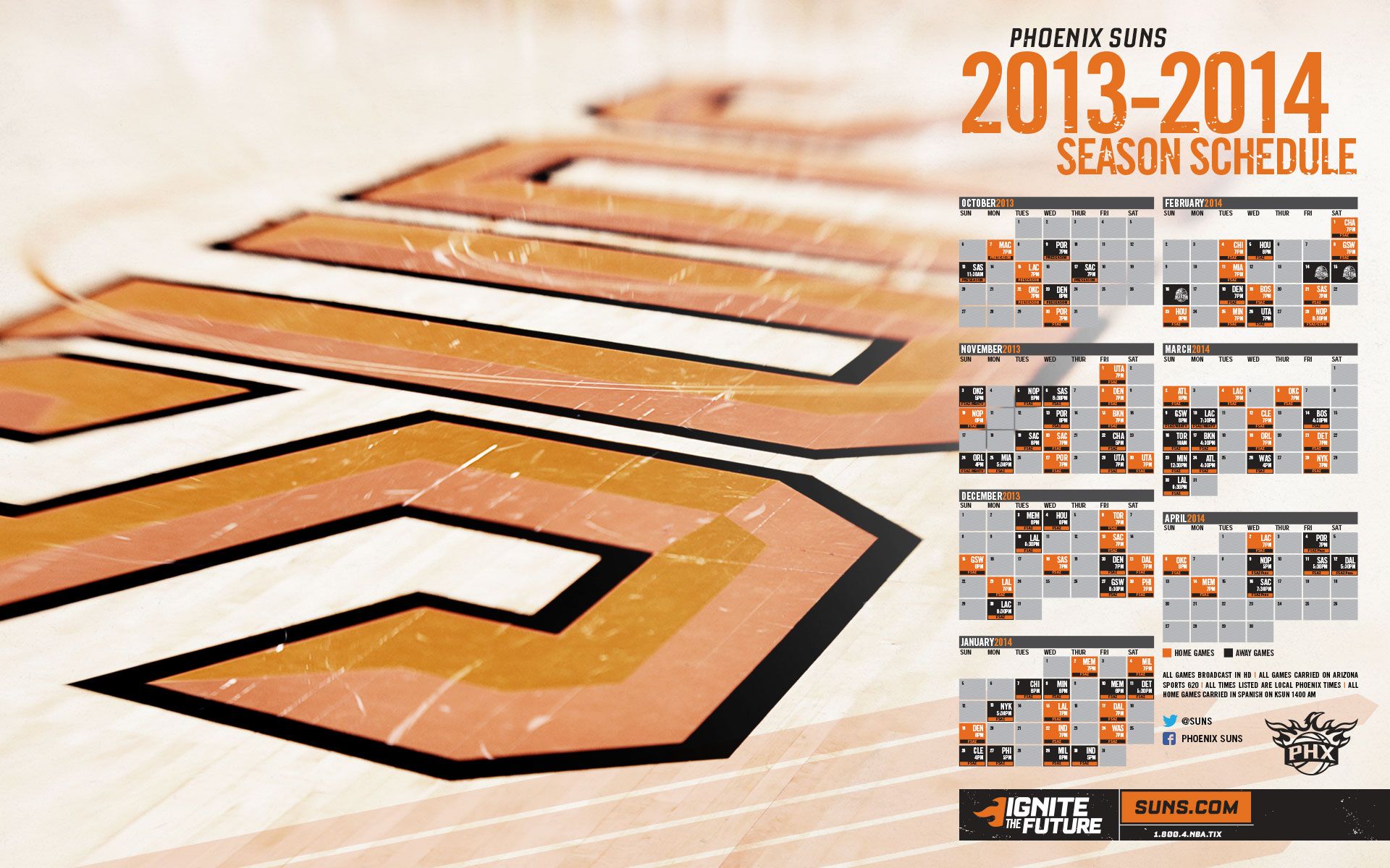 Phoenix Suns calendario stagione 2013-2014, 1920x1200 Full HD+ WUXGA, Desktop