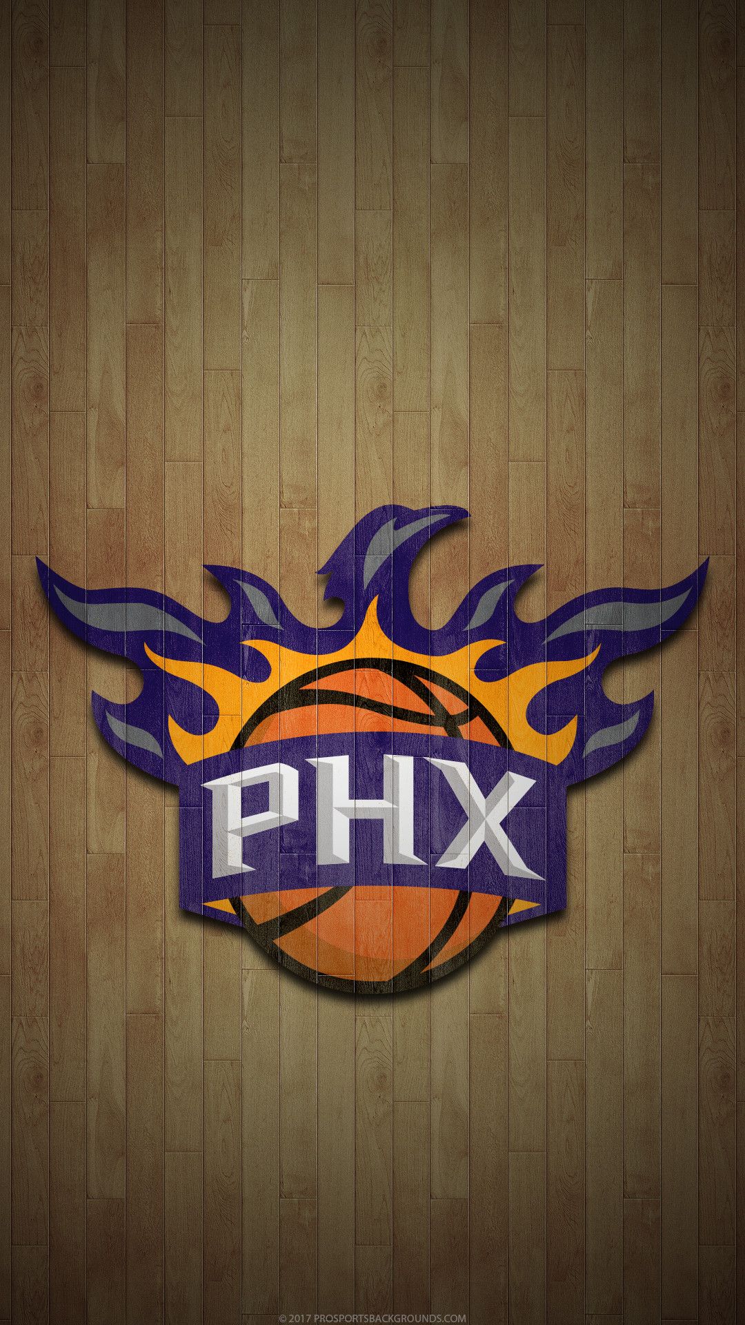Logo Phoenix Suns su parquet, Phoenix Arizona, 1080x1920 Full HD Verticale, Smartphone