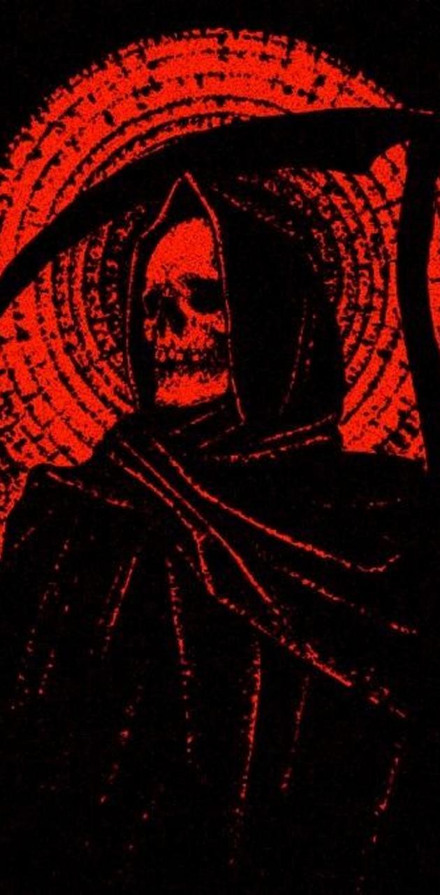 Mietitore teschio rosso nero, 630x1280 Verticale, Telefono