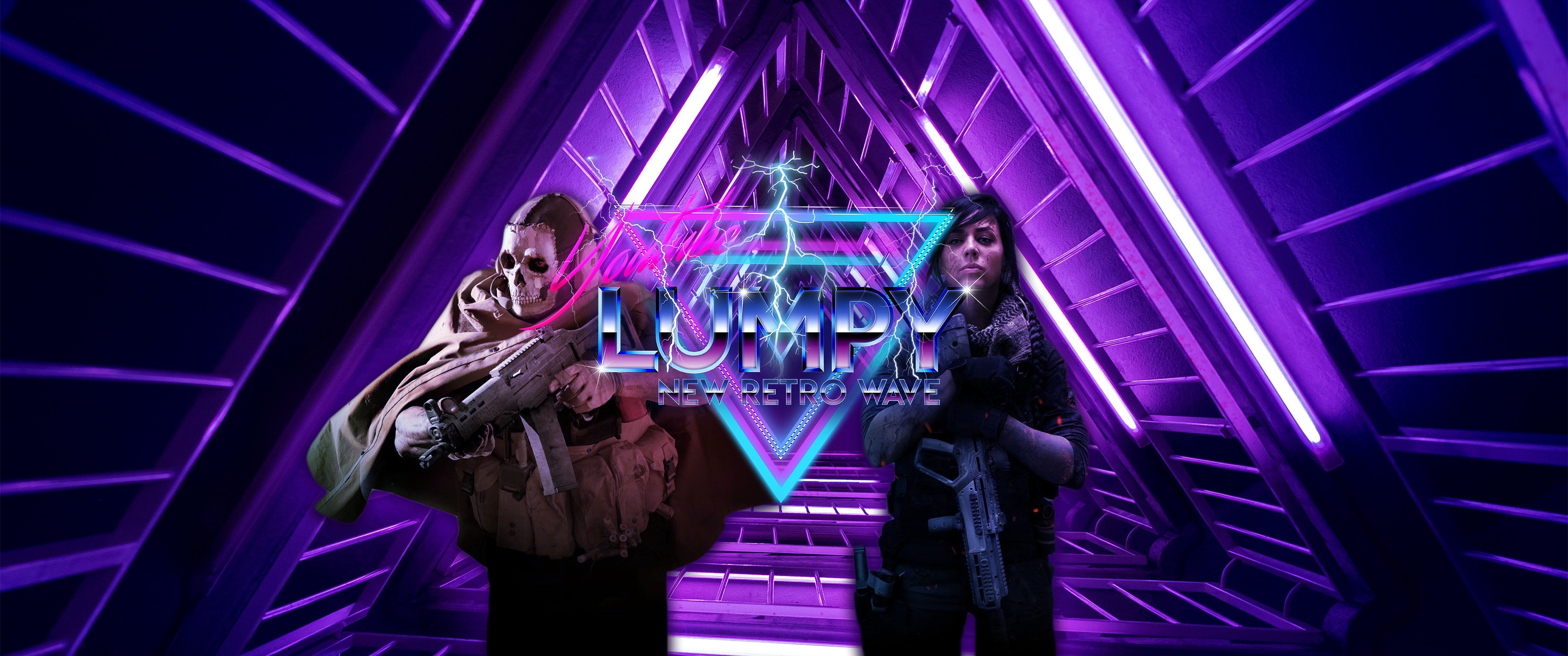 Personaggi cyberpunk viola neon, 3440x1440 Ultrawide, Dual Monitor