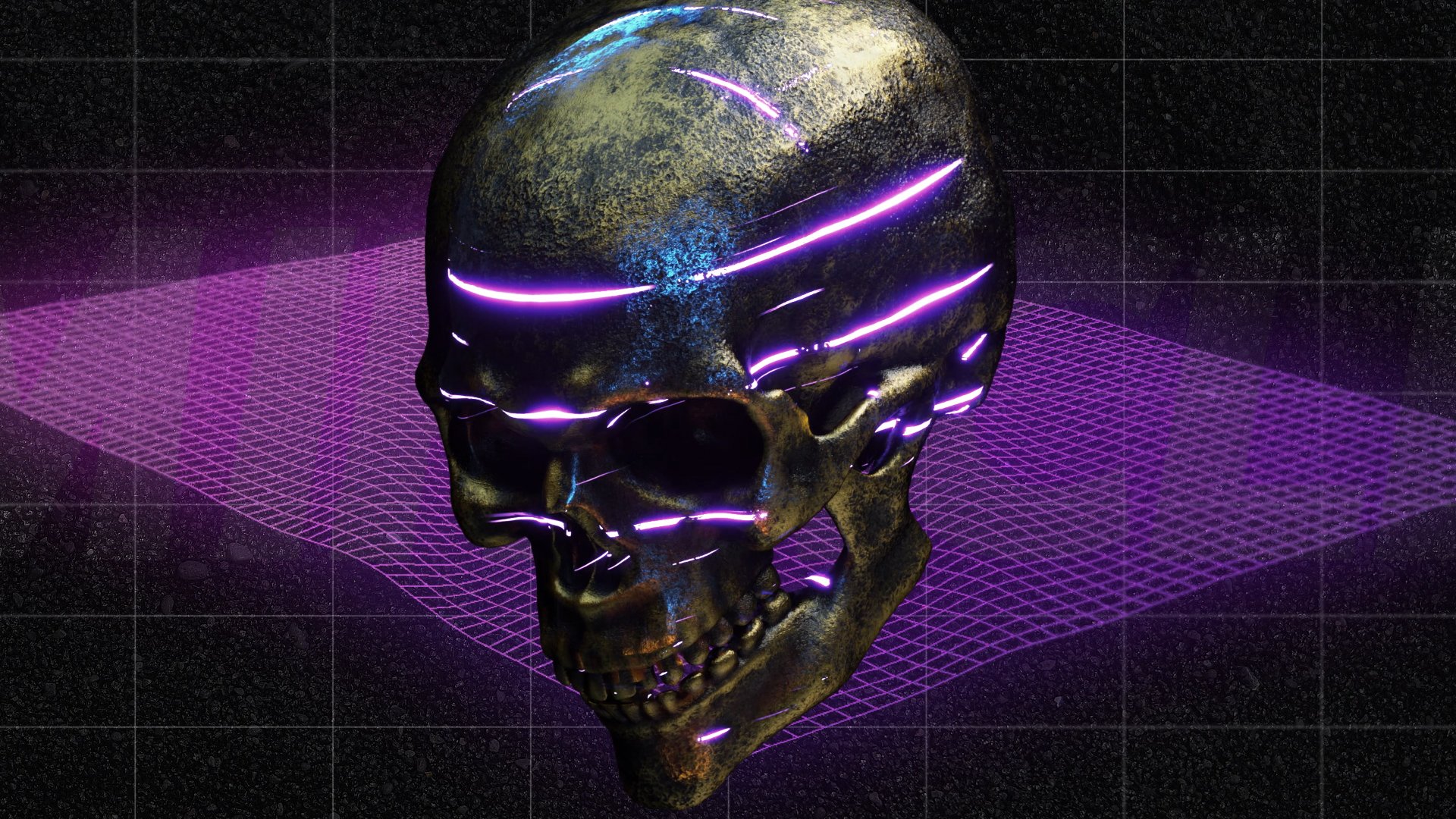 Teschio metallico neon viola, 1920x1080 1080p, Desktop
