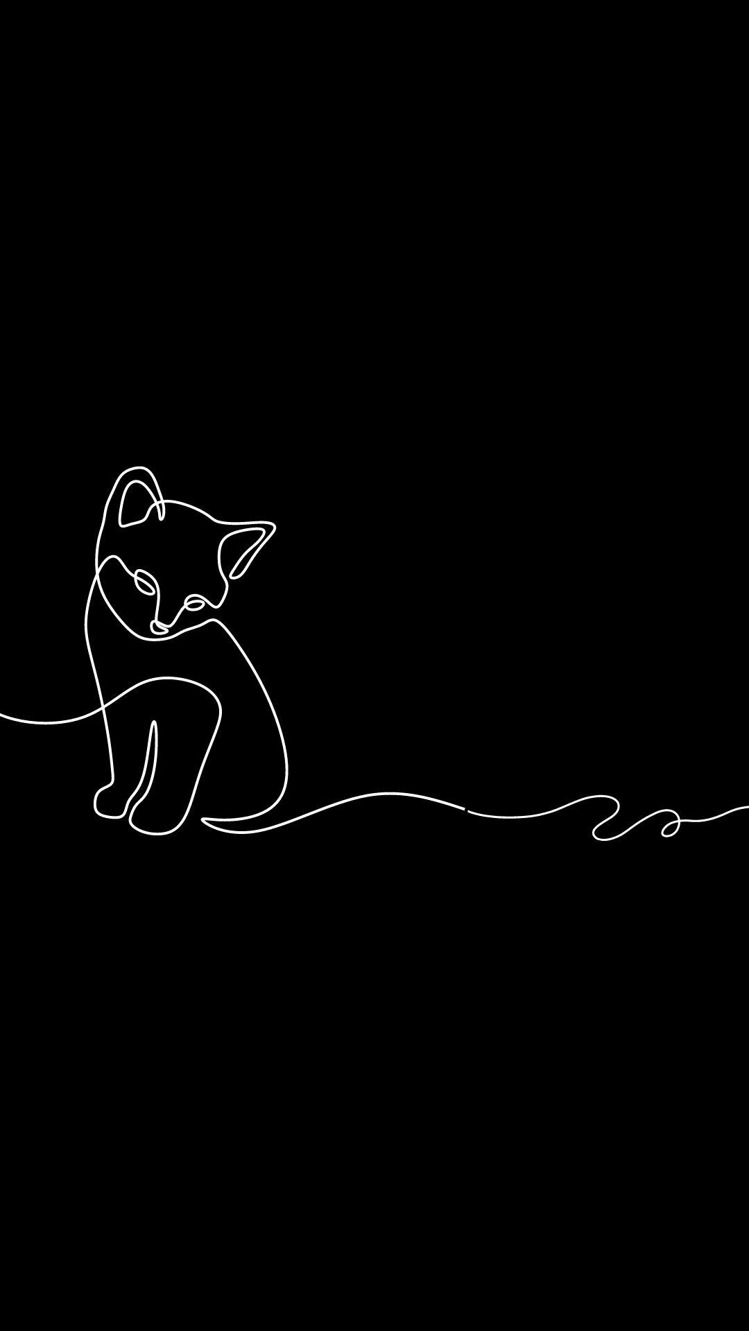 Gatto line art nero, 1080x1920 Verticale, Telefono