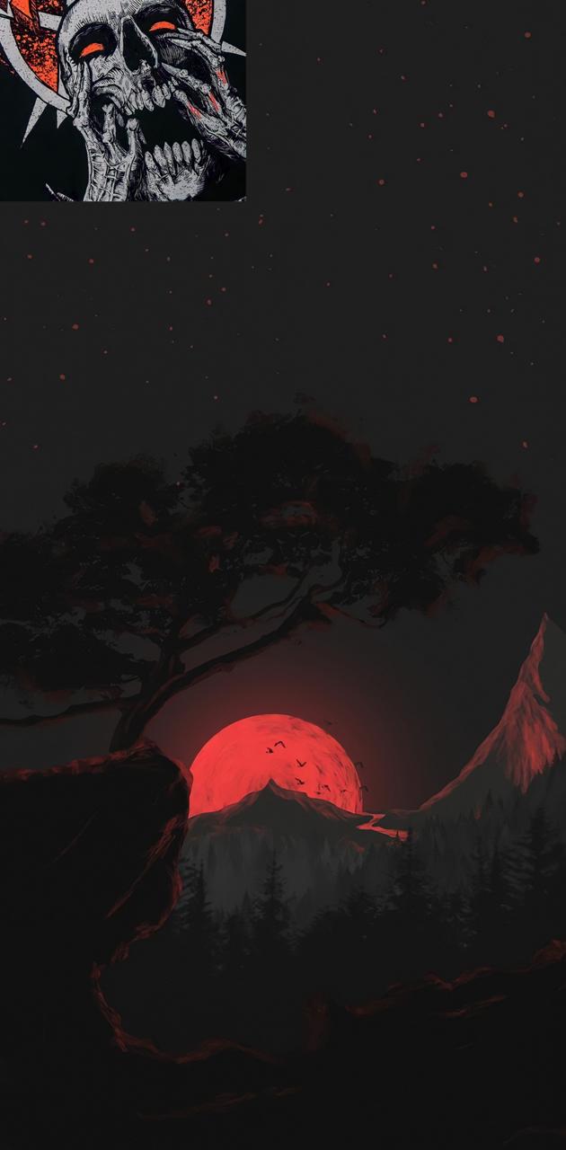 Teschio rosso, luna rossa, 630x1280 Full HD Verticale, iPhone