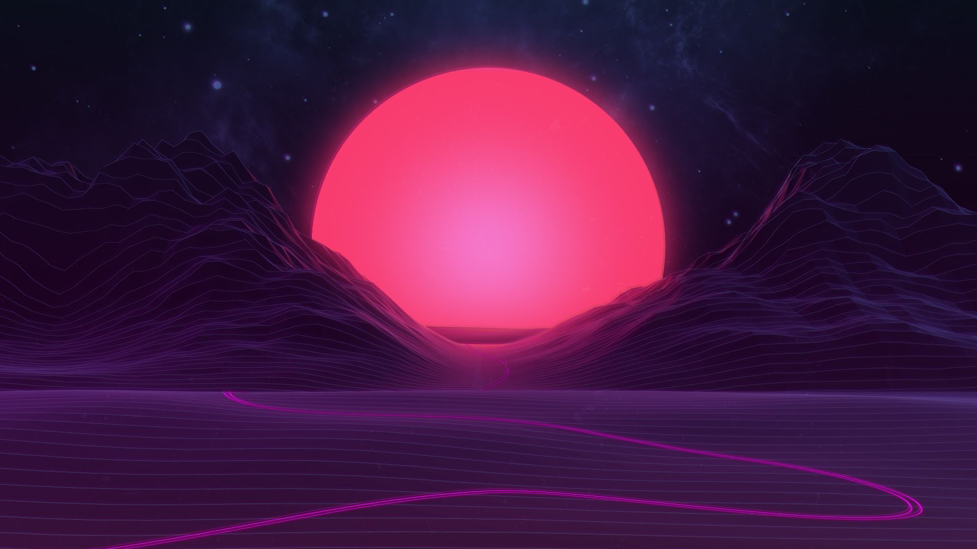 Pianeta neon rosa montagne, 1920x1080 Full HD 1080p, PC