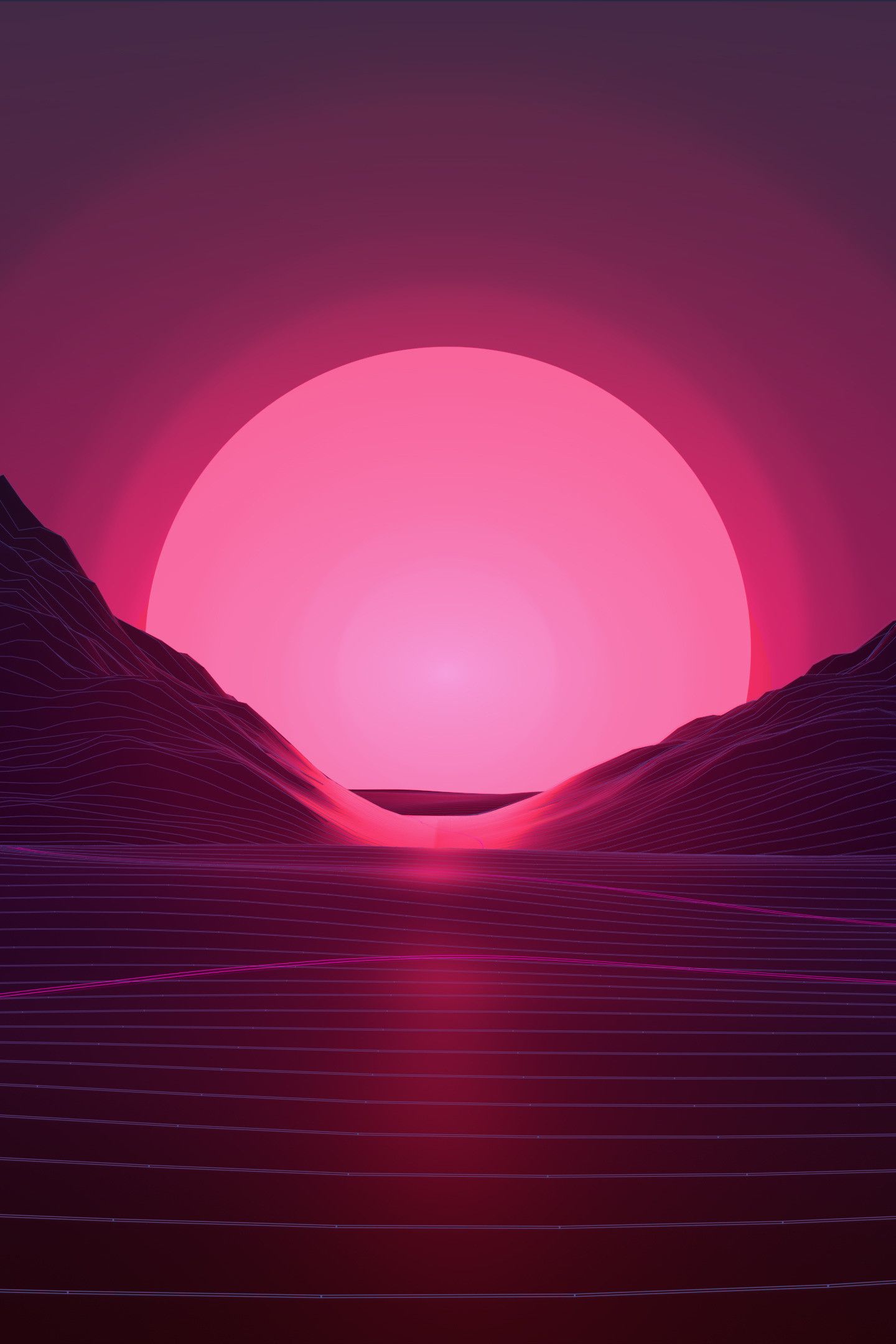 Sole rosa neon retrowave, 1440x2160 Verticale, Mobile