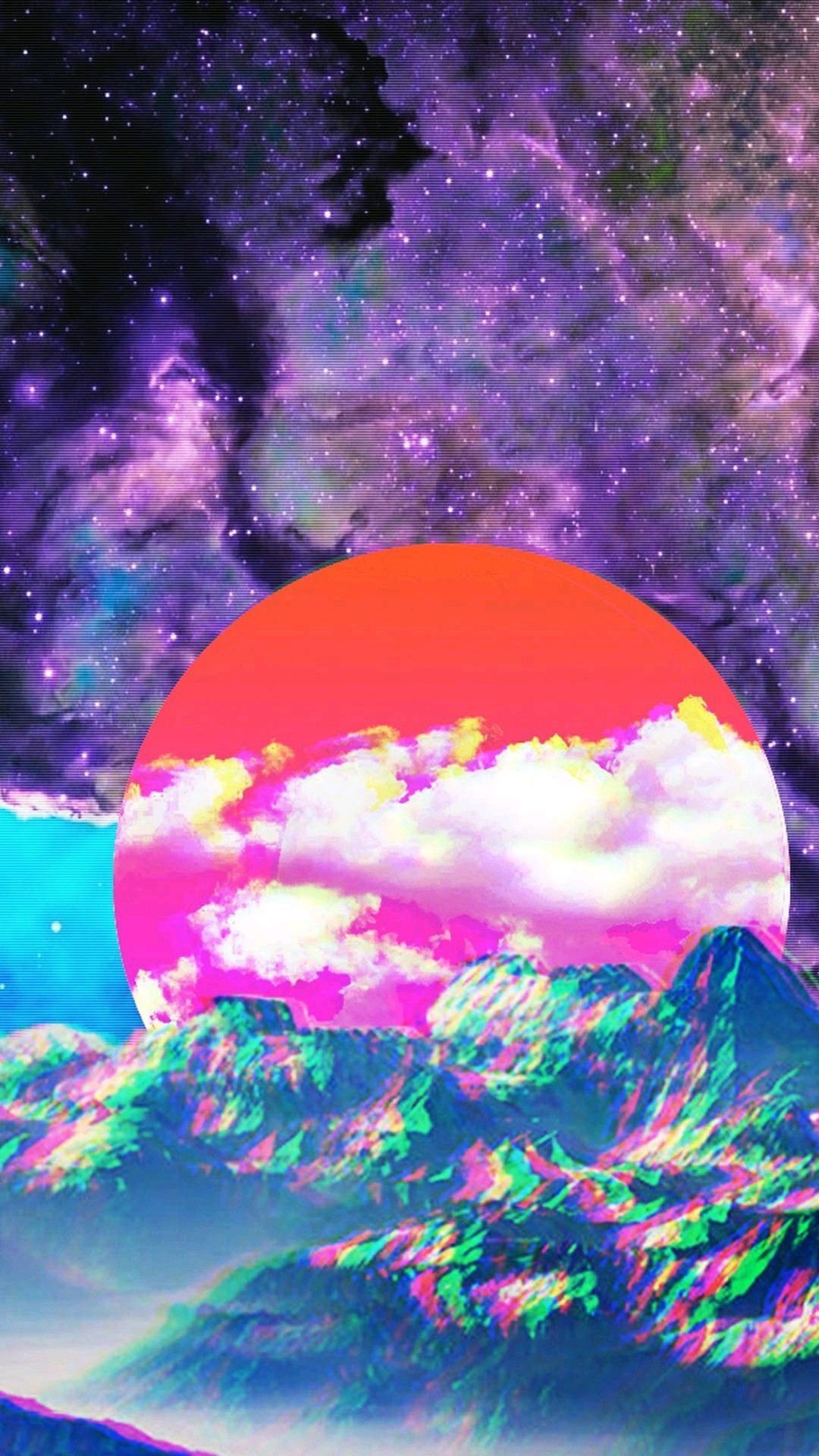 Pianeta neon montagne glitch, 1080x1920 Verticale, Mobile