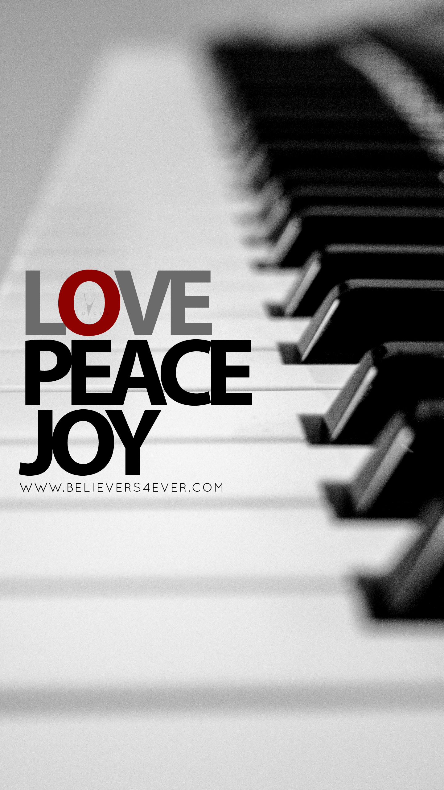 Tasti piano con testo Love Peace Joy, 1440x2561 Verticale, Mobile