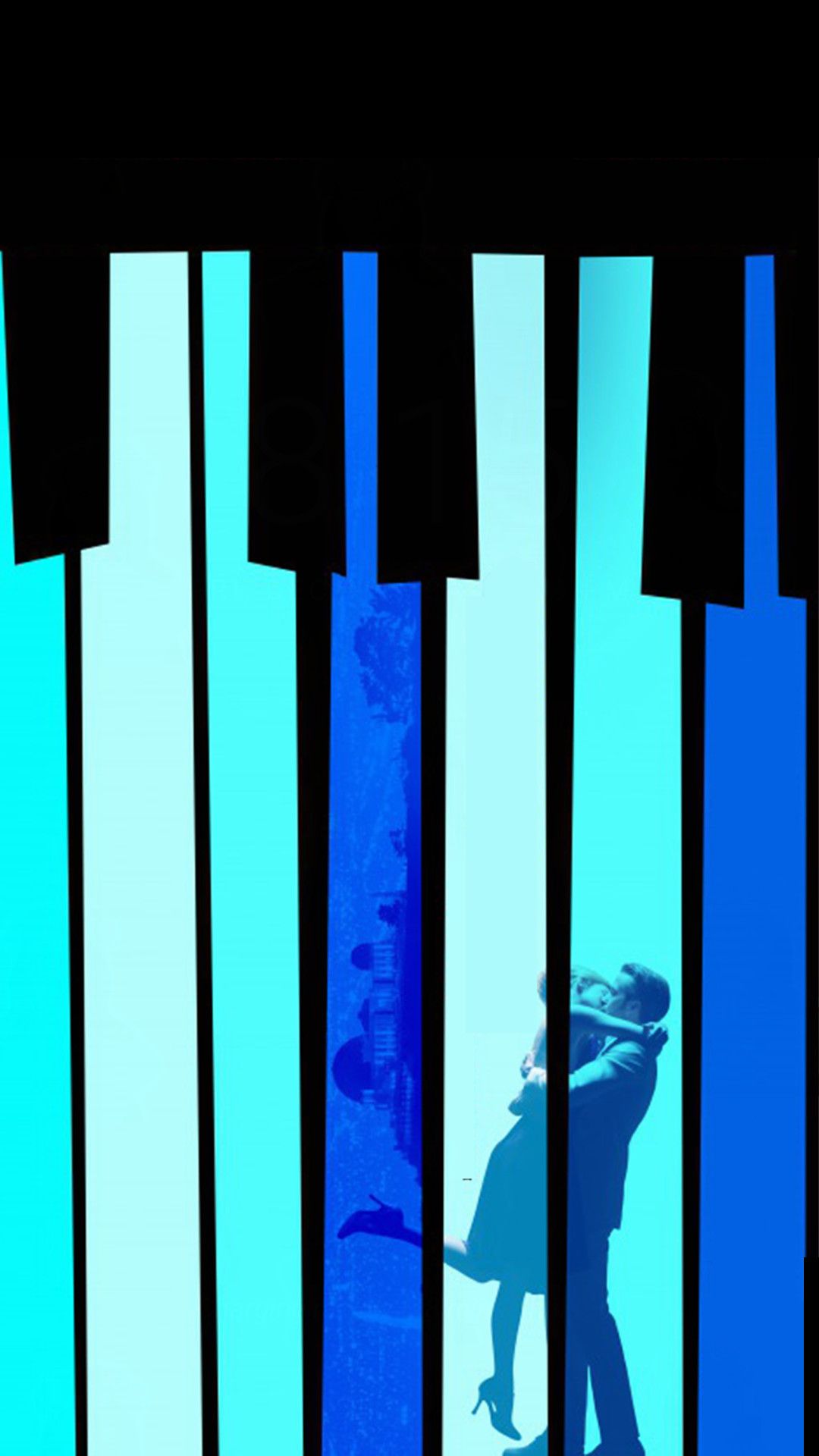 Silhouette coppia tasti pianoforte blu, 1080x1920 Verticale, Telefono