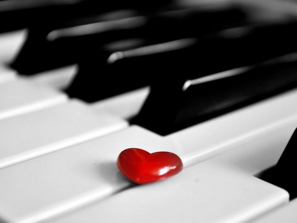 Cuore rosso su tasti pianoforte, 1024x768 HD, PC