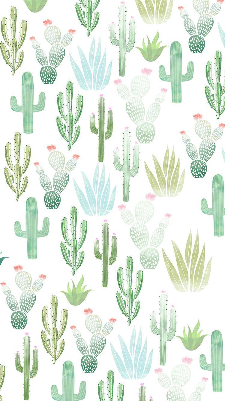 Cactus e piante acquerello verdi, 750x1334 Verticale, Mobile
