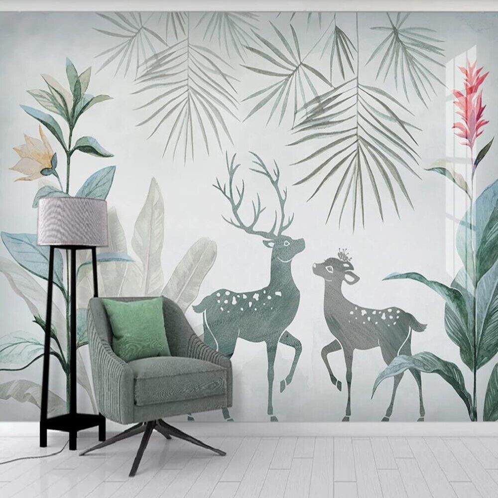 Murale cervi e foglie tropicali, 1000x1000 HD, PC