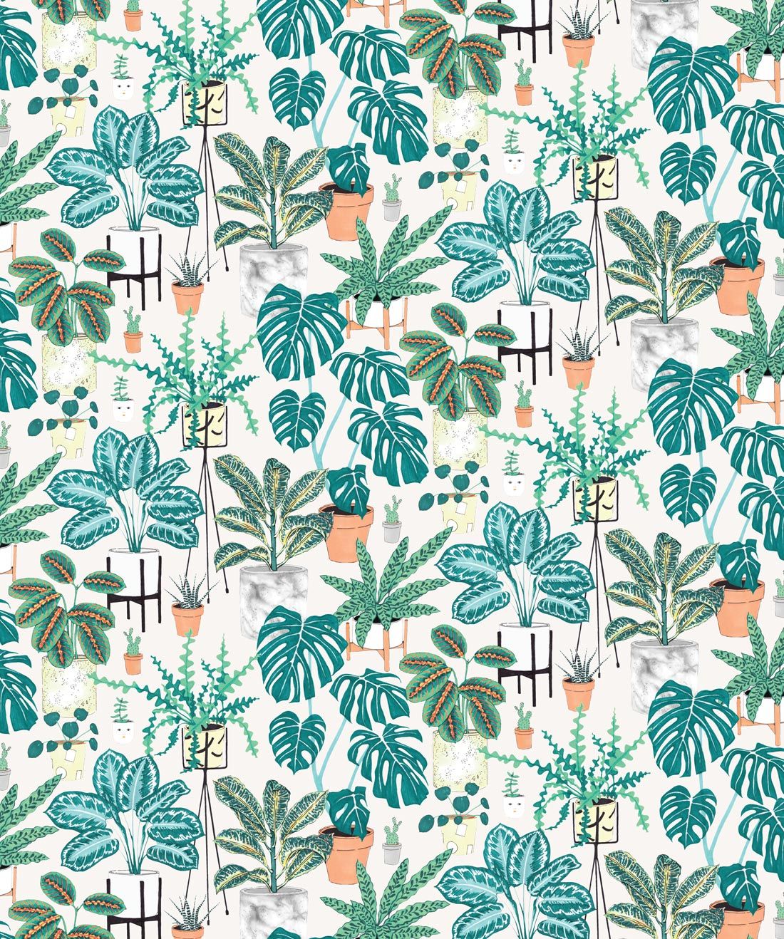 Piante in vaso pattern verde, 1100x1318 Verticale, Telefono