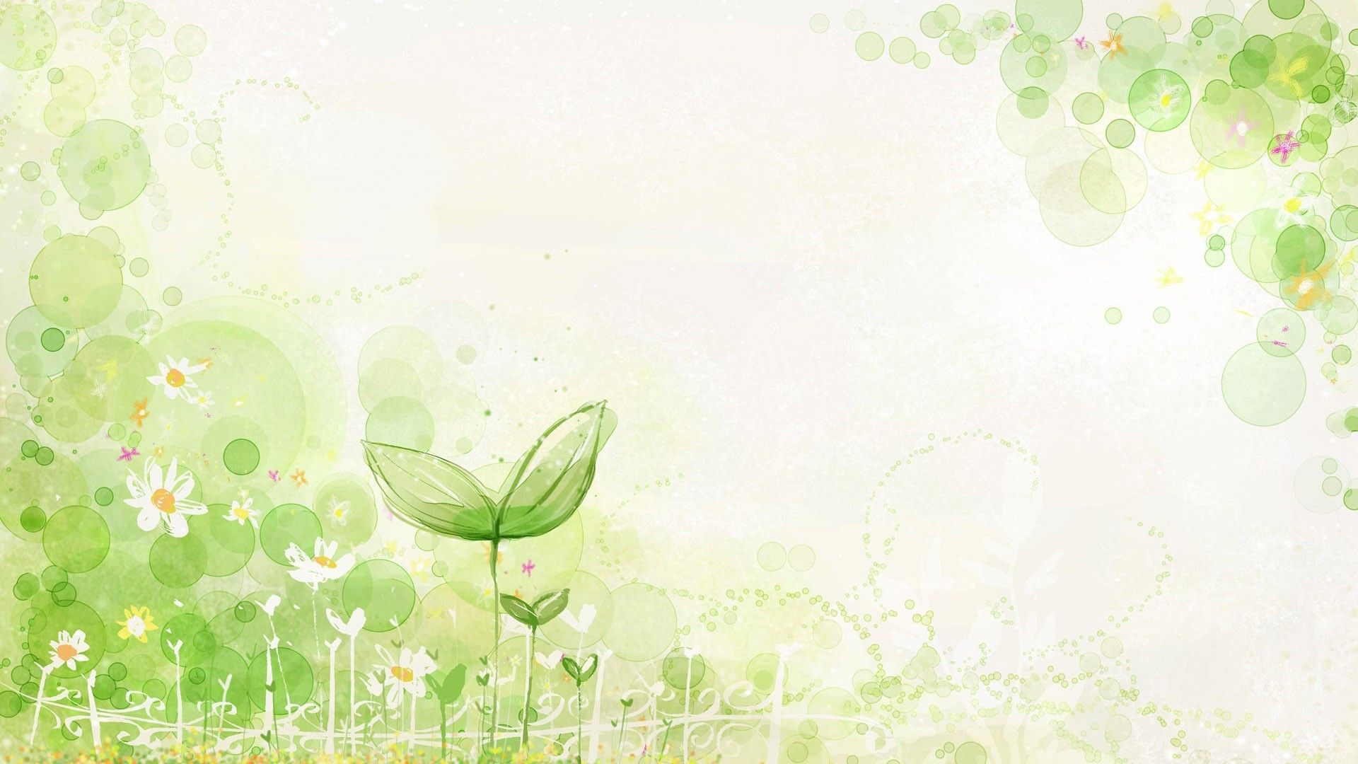 Germoglio verde acquerello con fiori, 1920x1080 1080p, PC