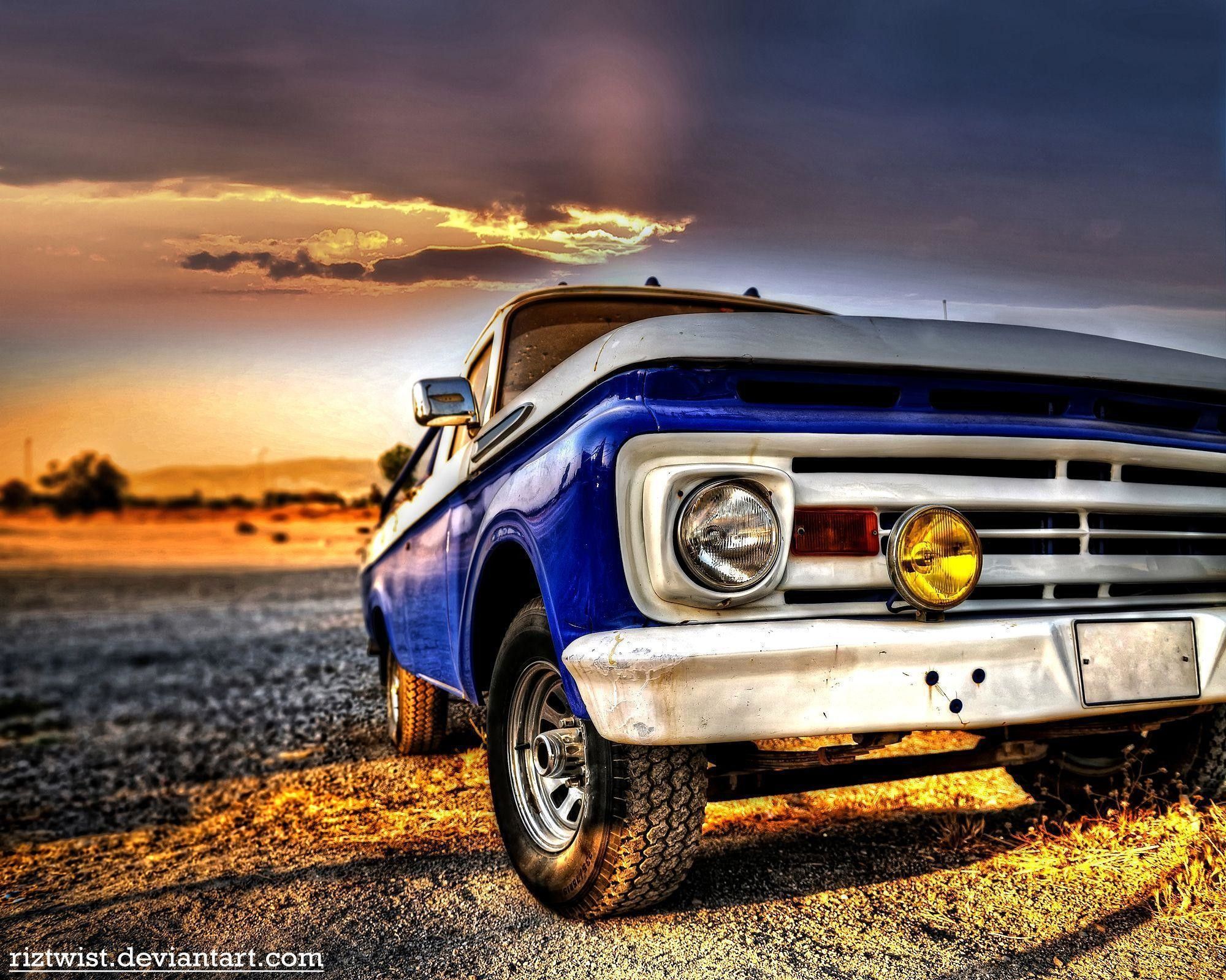 Pickup Ford blu vintage tramonto, 2000x1599 2K, Desktop