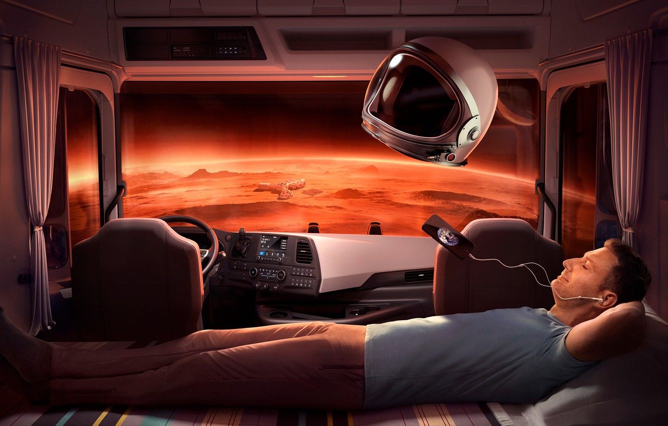 Uomo con casco astronauta camion, 1332x850 720p, PC