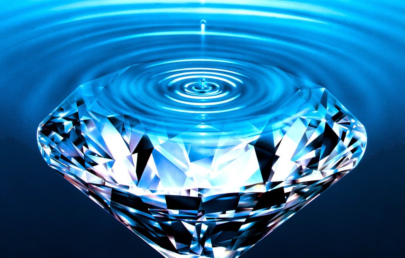 Diamante blu con goccia d'acqua, 1332x850 720p, PC
