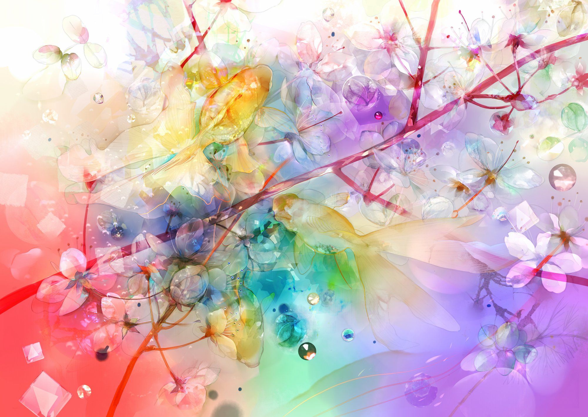 Ramo fiorito acquerello arcobaleno, 2000x1421 Hi-Res, PC