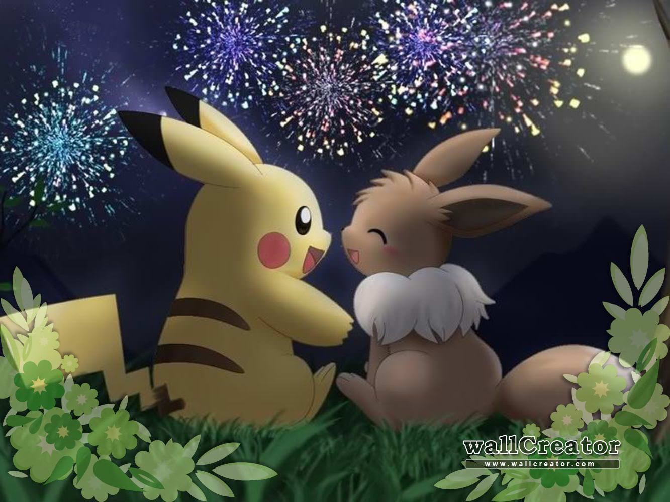 Pikachu ed Eevee fuochi artificio, 1333x1000 HD, Desktop
