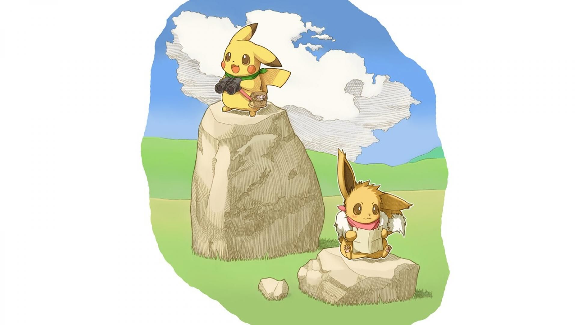 Pikachu ed Eevee su rocce, 1920x1080 Full HD, PC Desktop