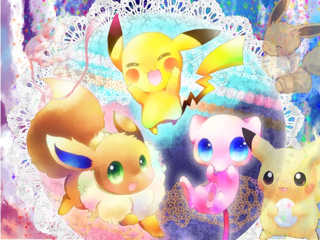 Pikachu, Eevee e Mew Pokémon, 1024x768 HD, iMac