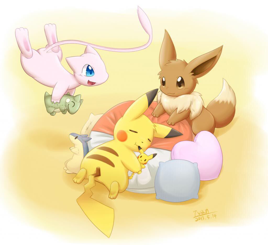 Mew, Eevee e Pikachu giocano, 1024x935 HD, Desktop